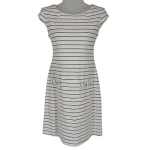 FIG White Black Striped Cap Sleeve Mini‎ Dress Cotton Stretch Size Small
